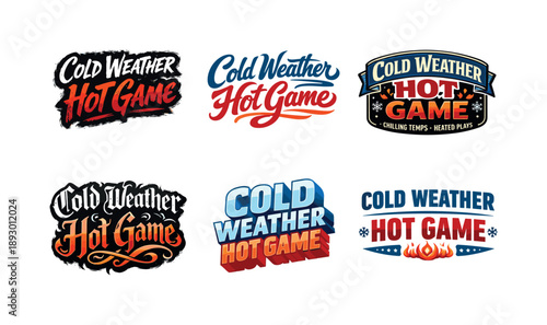 Creative Lettering Grid. Cold weather hot game. Set lettering. harmonious lettering variations of the same emblematic concept, each with different artistic