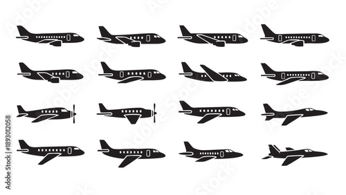 Collection of Various Airplanes Silhouettes for Aviation and Travel Design