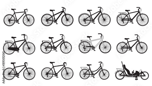 Collection of Various Bicycle Silhouettes Showing Different Types and Styles