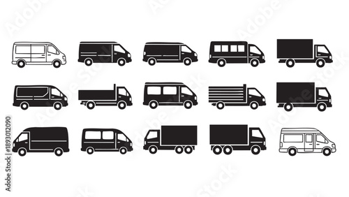 Collection of various delivery and cargo vans silhouettes