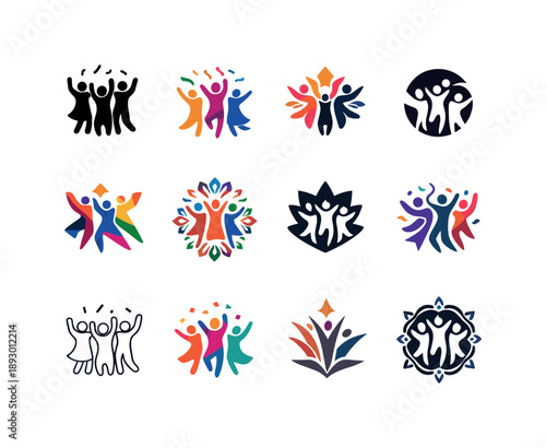Cultural Festival Icons. Cultural festivals. Icon set. Set Logo of Cultural festivals: people dancing in celebration. harmonious logo variations of the same