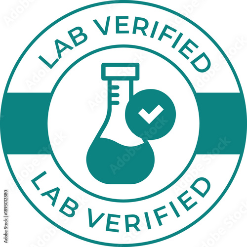 Isolated Vector Graphic Lab Verified Circular Badge with Flask and Checkmark Icon