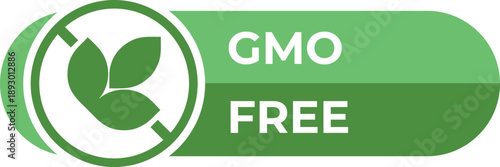 Green 'GMO FREE' Label with Crossed-Out Leaf Icon Vector Graphic