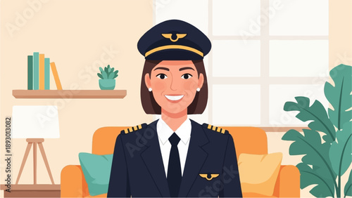 A friendly female pilot smiles in her living room