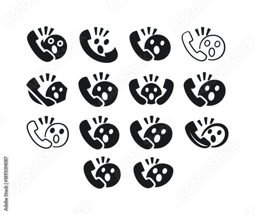 Unexpected Call Logos. unexpected phone call. Icon set. Set Logo of unexpected phone call: startled reaction icon. harmonious logo variations of the same