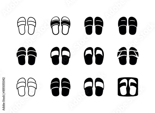Slipper Logo Variations. Slippers. Icon set. Set Logo of Slippers: open-toe slipper silhouette. harmonious logo variations of the same emblematic concept, each