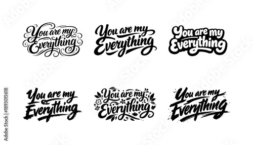 Creative Lettering Variations. You are my everything. Set lettering. harmonious lettering variations of the same emblematic concept, each with different