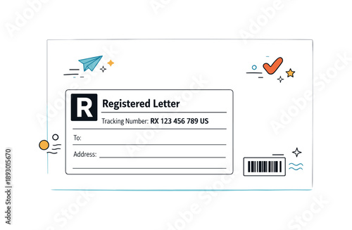 Minimalist Postal Sticker. Registered letter sticker. Designing a clear postal sticker with tracking number and address fields, calm and precise communication.