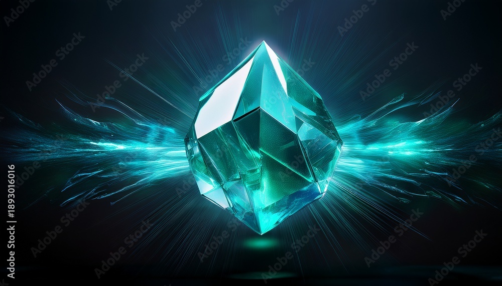 Fototapeta premium Turquoise Shard Ignites Briefly Splitting Into Cyan Trails Of Ephemeral Glowing Abstraction