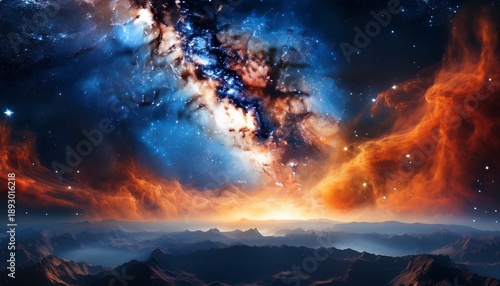 Wallpaper Mural Stunning Contrast Between The Fiery Glow Of A Distant Nebula And The Icy Brilliance Of Nearby Stars Highlighting The Intricate Interplay Of Light And Shadow Within The Cosmic Landscape Torontodigital.ca