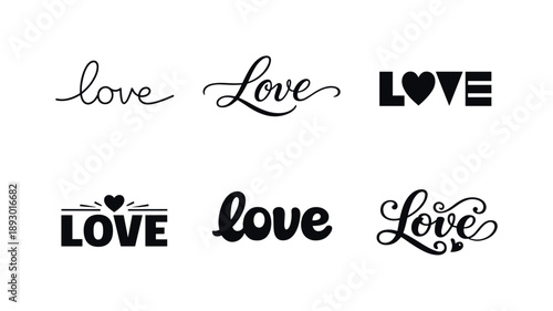Minimal Love Lettering. Soft minimal love. Set lettering. harmonious lettering variations of the same emblematic concept, each with different