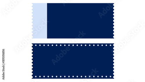 Φωτογραφία Split image: dark blue ticket with light blue perforated stub above a dark blue