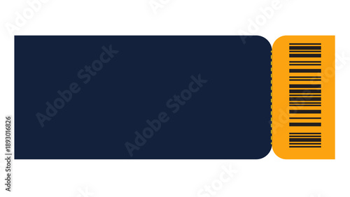 Canvastavla Deep navy blue ticket with rounded corners and bright orange perforated stub fea