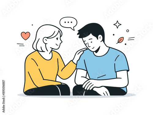 Quiet Understanding Moment. Supportive dialogue. Two people sharing a quiet moment of understanding and care. Compassion, patience, and emotional balance shown