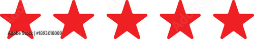 Red five star rating rate concept for web site design, logo, app, UI design vector icon set transparent background