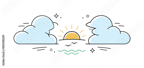 Calm Cloud Transition. Clearing clouds concept. Rounded cloud-inspired shapes slowly separating, creating more light and openness in the composition. The scene