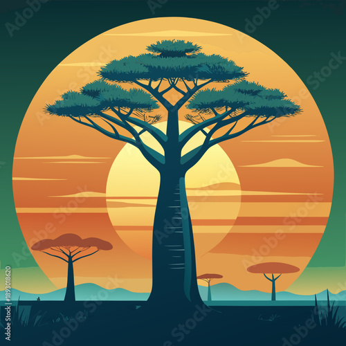 Young Baobab Tree Sapling African Silhouettes