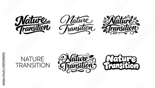Nature Typography Variations. Nature Transition Typography. Set lettering. harmonious lettering variations of the same emblematic concept, each with different