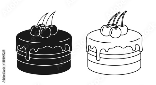 Delicious black and white cakes with cherries Vector