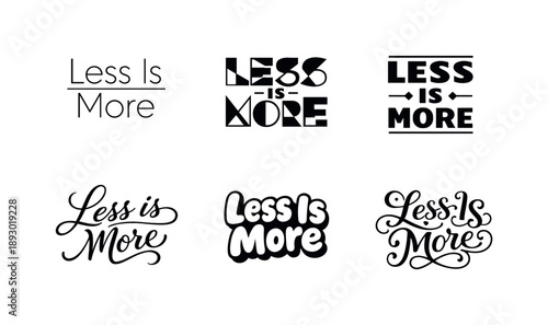 Harmonious Lettering Variations. Less Is More. Set lettering. harmonious lettering variations of the same emblematic concept, each with different artistic