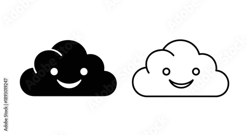 Happy cloud icons black white smile faces Vector
