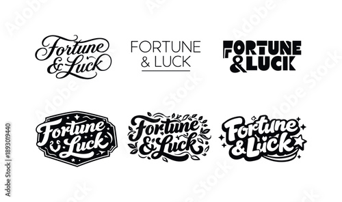 Fortune Lettering Variations. Fortune and luck quote lettering. Set lettering. harmonious lettering variations of the same emblematic concept, each with