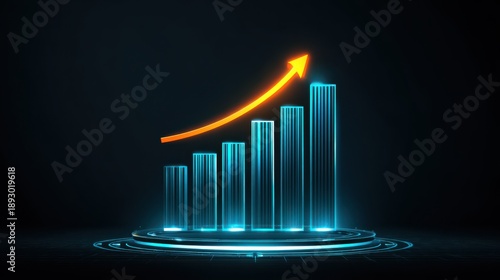 Dynamic growth displayed in luminous bar graph showcasing upward trend in data analytics and business metrics