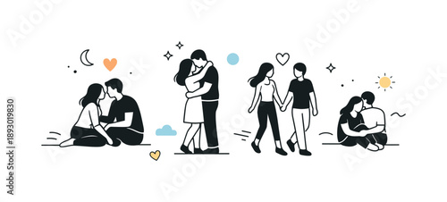 Romantic Silhouette Composition. Romantic couple silhouettes composition. Minimal human figures forming a gentle visual rhythm, peaceful romantic