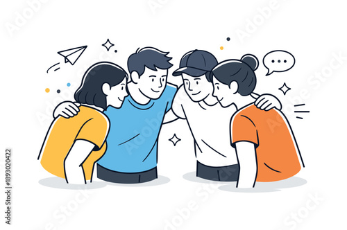 Team Unity Huddle. Team huddle. A small group of teammates standing close together in a quick discussion, sharing focus and energy. The scene conveys unity,