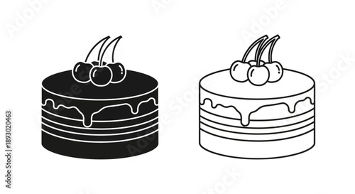 Delicious black and white cakes with cherries and icing Vector