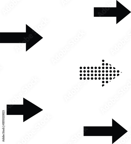 Directional arrow icons showing contrast and movement, with dotted center arrow opposing solid black arrows on both sides
