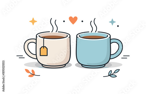 Cozy Tea Time. Cozy tea break. Stoneware tea cups placed side by side, soft shadows and simple details conveying comfort, balance, and quiet conversation.