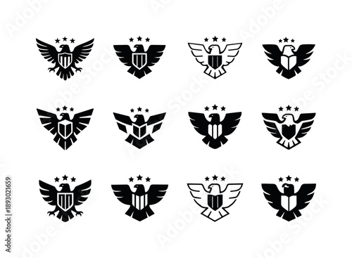 Government Emblem Icon Set. Government institutions. Icon set. Set Logo of Government institutions: eagle or heraldic bird symbol. harmonious logo variations