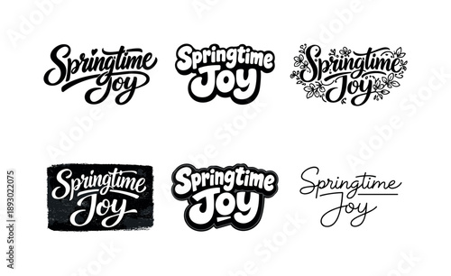 Springtime Lettering Variations. Springtime joy lettering. Set lettering. harmonious lettering variations of the same emblematic concept, each with different