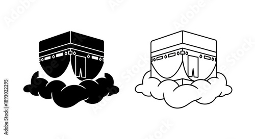 Kaaba islamic symbol cloud background black white Vector