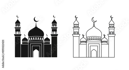 Islamic mosque architecture black white design Vector