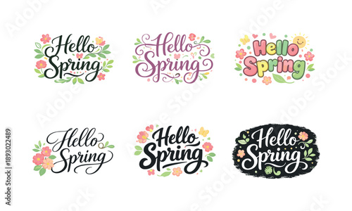 Pastel Floral Quotes Grid. Pastel floral spring quotes. Set lettering. harmonious lettering variations of the same emblematic concept, each with different