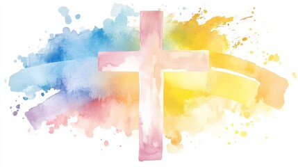 Christian cross clipart with watercolor border for Easter holiday decorations and art projects