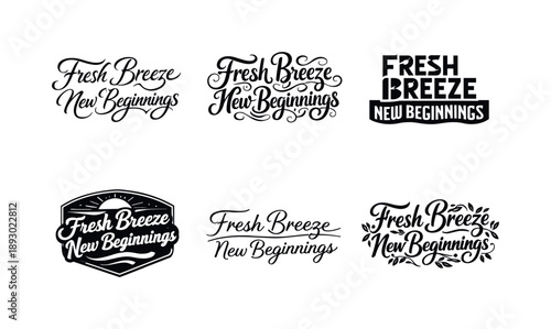 Harmonious Lettering Variations. Fresh breeze new beginnings. Set lettering. harmonious lettering variations of the same emblematic concept, each