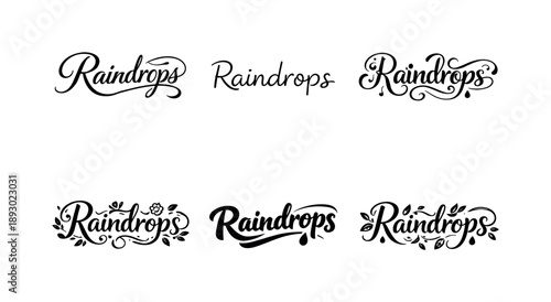Creative Lettering Grid. Raindrops. Set lettering. harmonious lettering variations of the same emblematic concept, each with different artistic interpretation