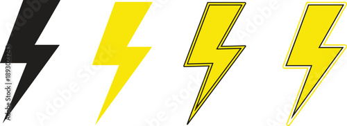 Four lightning bolt icons showing progressive graphic enhancement from solid black to shaded yellow with outline and depth