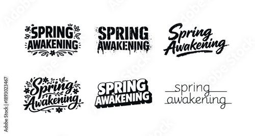 Spring Lettering Variations. Spring Awakening Quote. Set lettering. harmonious lettering variations of the same emblematic concept, each with different