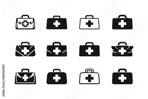 Doctor's Logo Variations. Doctor's. Icon set. Set Logo of doctor's: doctor bag. harmonious logo variations of the same emblematic concept, each with different
