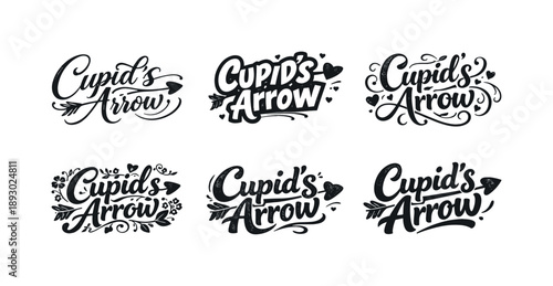 Cupid's Artistic Lettering. Cupid?s Arrow. Set lettering. harmonious lettering variations of the same emblematic concept, each with different