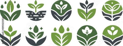 Agriculture logo design. Set of icon. Agronomy logo with plant