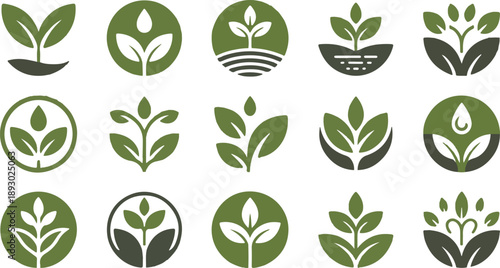 Agriculture logo design. Set of icon. Agronomy logo with plant