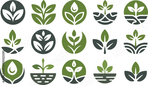 Agriculture logo design. Set of icon. Agronomy logo with plant