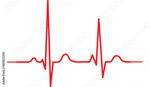 Red ECG waveform with classic heart rhythm peaks and troughs, symbolizing cardiac monitoring, heartbeat analysis, medical diagnostics