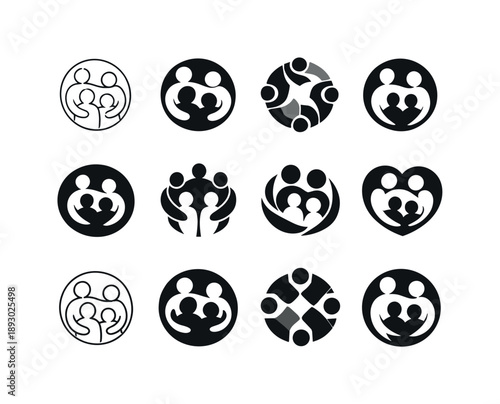 Family Support Logos. Family support systems in times of crisis. Icon set. Set Logo of family support systems in times of crisis: family circle