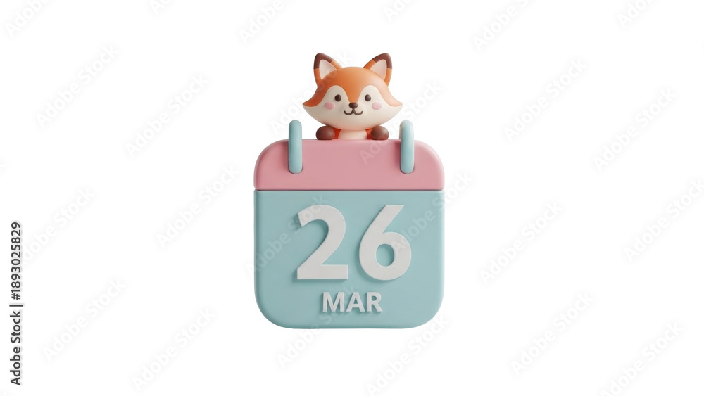 Fototapeta premium Cute fox with calendar 26th March